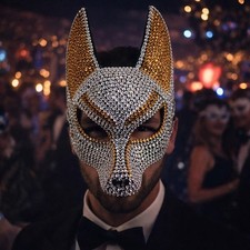 Shiny Crystal Rhinestone Wolf Mask Luxury Masquerade Ball Halloween Party Decor picture