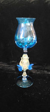 Vintage Venetian Murano Glass Stem Glass Blue Gold Flecks 11 1/4