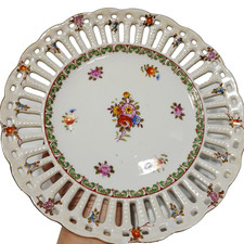 Vintage Coronation China Japan Plate Floral Reticulated Pierced Gold Gilding 10