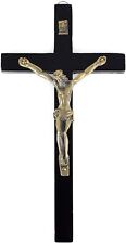 Vintage Wooden Metal Wall Cross Crucifix Holy Religious Carved Christ Black picture