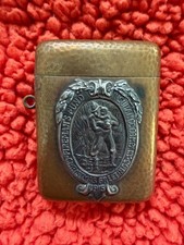 Fireman's Fund Insurance Christmas Greetings 1915 Match Safe Bronze Silver Clean picture