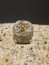 Vintage Sankyo Seiki Brass Owl Shaped Music Box - Plays Love Story Japan 2.75 in picture