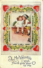 Vintage Valentine Greetings Postcard two Little Girls Telling Secrets 48 picture