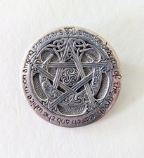 Sterling Silver 925 Pentagram Brooch:  Earth, Moon & Stars Celtic Wicca Occult picture