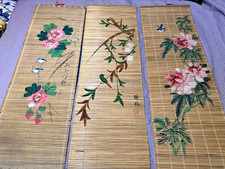 Vintage Mid-Century Asian Bamboo Matchstick Scroll Paintings - Set of 3 Triptych picture
