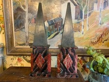 Pair Gorgeous French Architectural Hand Designed & Painted Wood 19thC Obelisks picture
