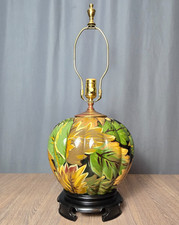 Bradburn Gallery hand painted Leaf pattern table lamp, Oriental style base brass picture