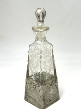 Antique 1890's  Hanau  800 Silver Overlay  High Relief Etched Decanter Bottle picture