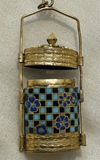 Antique/Vintage Brass & Enamel Sewing Needle Case/ Pendant Mid Century China picture