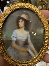 Miniature French Hand-Painted Portrait Gilt Brass Frame picture