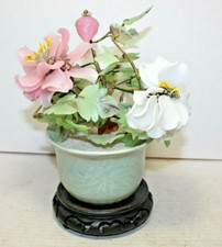 Vintage JADE TREE with Semiprecious Stone Flowers and Leaves #2 picture