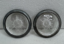VTG Leonard Glass Coasters Silver Plate Holder Retro Barware Set picture