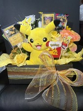 Pikachu Inspired Pokémon Custom Gift Basket Plush Cards Flowers Gift Set picture