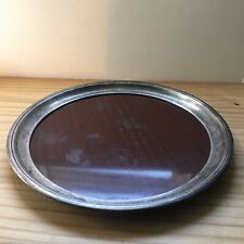 Vintage 1960s Crescent Laminated Wood Grain Silver Round Bar Serving Tray 14