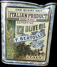 Vintage F. Bertolli Olive Oil Tin 1 Quart Lucca Tuscany Italy Advertising Can picture