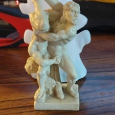 White Ceramic Mythology Figurine Sculpture Two Wrestling Men, Glossy, 1 Pack picture