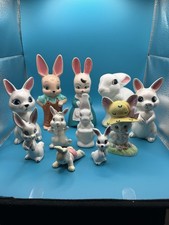 Vintage Ceramic Easter Bunny Figurines Lot Of 11 - Matching Pairs Colorful picture