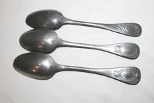 LARGE rare set 3 antique 18th century Dutch solid heavy cast pewter spoon 1700's picture
