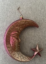 Vintage Anthropomorphic Chromium Crescent Moon Celestial Christmas Ornament picture