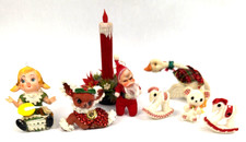 Vintage Christmas Ornaments Lot Flocked Felt Santa Reindeer Japan picture
