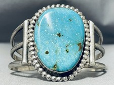COLOSSAL VINTAGE NAVAJO BLUE GEM TURQUOISE STERLING SILVER BRACELET picture