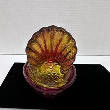 Vintage L.G. Wright Mini Amberina Glass Turkey on Nest Candy Dish 4.5 picture