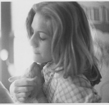 1980s Pretty Woman Holding Pet Cat Affection Closeup Portrait Cozy Home picture