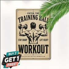 Fitness Workout Training Room Sign Inspiring Home Gym Metal Tin Plaque picture