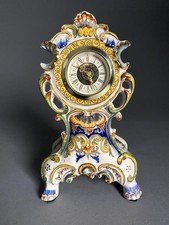 French Faience Hand-Painted Lambrequin Clock – Mercedes German Movement picture