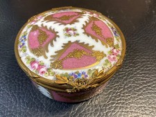 Sevres style Porcelain Trinket Box — Pink & Gilt Hand-Painted Flowers — Ormolu picture