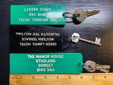 🗝️ 3 Vintage English Hotel Keys – HUGE Oversized Fobs – Skeleton Key  picture