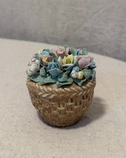 Vintage Nadal Spain Porcelain Floral Basket Figurine Pastel Roses Handmade picture