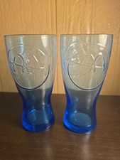 2 Vintage Retro Blue McDonald's Old Logo Coke Glasses 1961 Excellent Condition picture