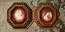 Vintage Cameo Creations Ornate Octagon Wall Portraits 8in Red Velvet Oval picture