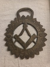 Vintage Masonic Horse Brass Square Compass Freemason Harness Medallion Sunburst picture