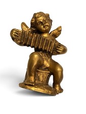 Vtg Italian Gold Gilt Cherub Angel Figurine Playing Accordion – 4