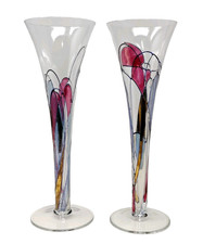 VTG Fostoria Galleria Romanian Crystal Champagne Flute Set 2 Stain Glass Mosaic picture