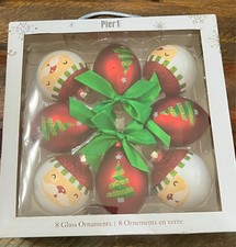 Pier 1 New 8 Glass Ornaments NIB picture