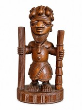 Dejo Fakeye Signed Nigerian Yoruba Carved Wood Figure 16.5” Babalawo Priest Art picture