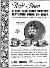 Blue Ridge Dinnerware NIGHT FLOWER Southern Potteries CREAM SUGAR Plate 1952 Ad picture