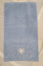 Vtg JCPenney Home Hand Towel Blue Embroidered Rose Floral 16x28 USA Made  picture