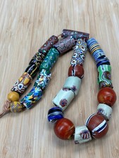 African Trade Beads Antique Venetian Millefiori Tubes Bear Paw Cornaline picture