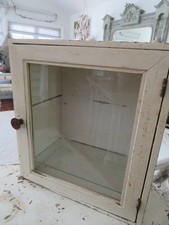 FABULOUS Old Vintage Wood with Glass Door DISPLAY CABINET Original WHITE Crackly picture