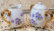 Vtg. Enesco Imports Japan Mini Set of Porcelain Footed Creamer & Sugar Bowl picture