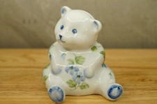 Vintage ANDREA Sadek China Porcelain Blue & Green Floral Teddy Bear Bank 4.25