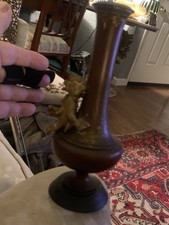 Antique French Bronze Bud Vase With Cherub Tested With Magnet Genuine Bronze 7” picture