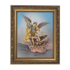 Saint Michael Framed Print, Under Glass With Gold Finish Frame, 12.5