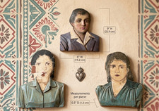 Mexican Fotoescultura Set of 3 Carved Wood Photo Portraits 1940s 9 in picture