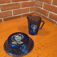 SHIRLEY TEMPLE Small Pitcher and bowl Cobalt Blue picture