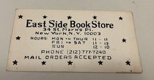 East Side Book Store card with Allen Ginsberg handwriting re HOWL St Marks Place picture